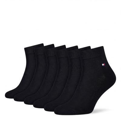 Kurzsocken TOMMY HILFIGER "TH MEN QUARTER 6P", Herren, Gr. 39-42, Sockengröße, schwarz, Baumwollmischung, normal, Socken, weicher, elastischer Rippenbund, klassisches Tommy Hilfiger Logo