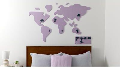 Felt Right Lilac Kid's World Map Wall Art   Sound Dampening Pinnable Tiles