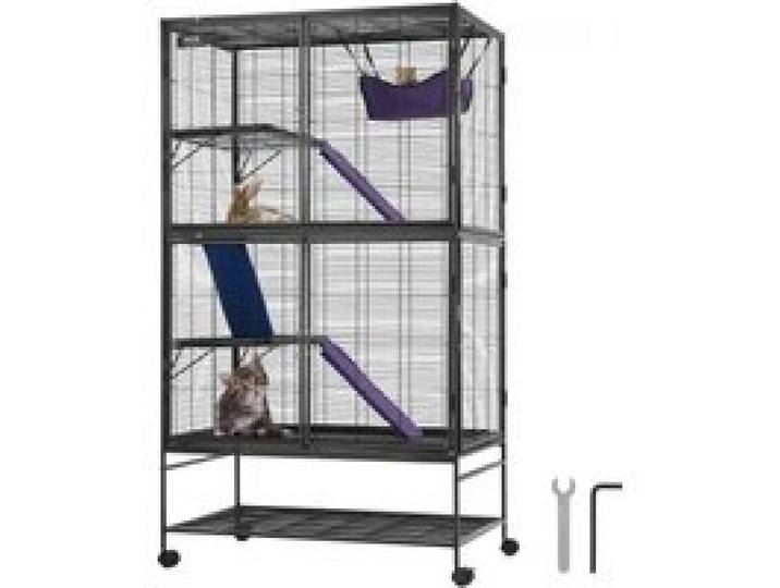 VEVOR 64,6 rollender Frettchenkäfig aus Metall, großer 4-stöckiger Käfig, Kleintierkäfig mit Rampen und Tablett, einfach aufzubauen für Hausratten, Hamster, Meerschweinchen, Chinchillas, Eichhörnchen, Igel, Hasen