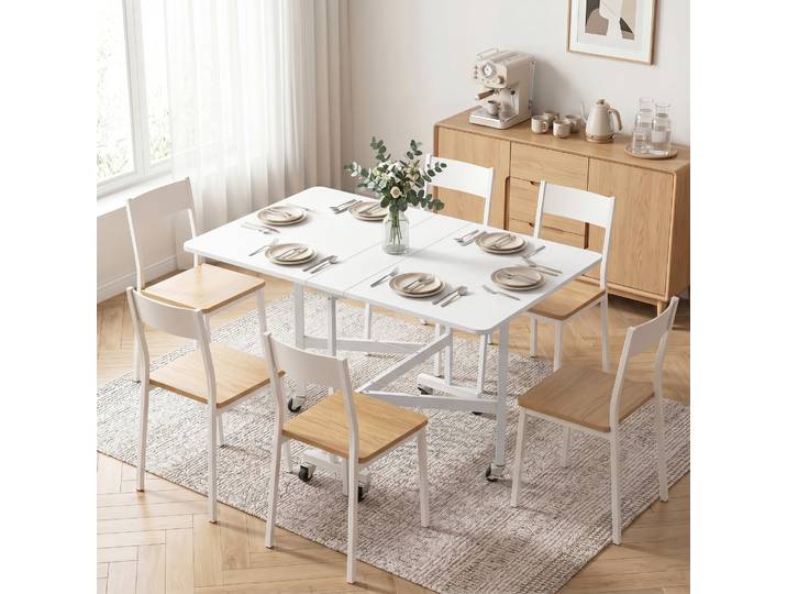 HOMCOM Table Pliante Industrielle 120cm Blanc 4-6 Pers Roulettes