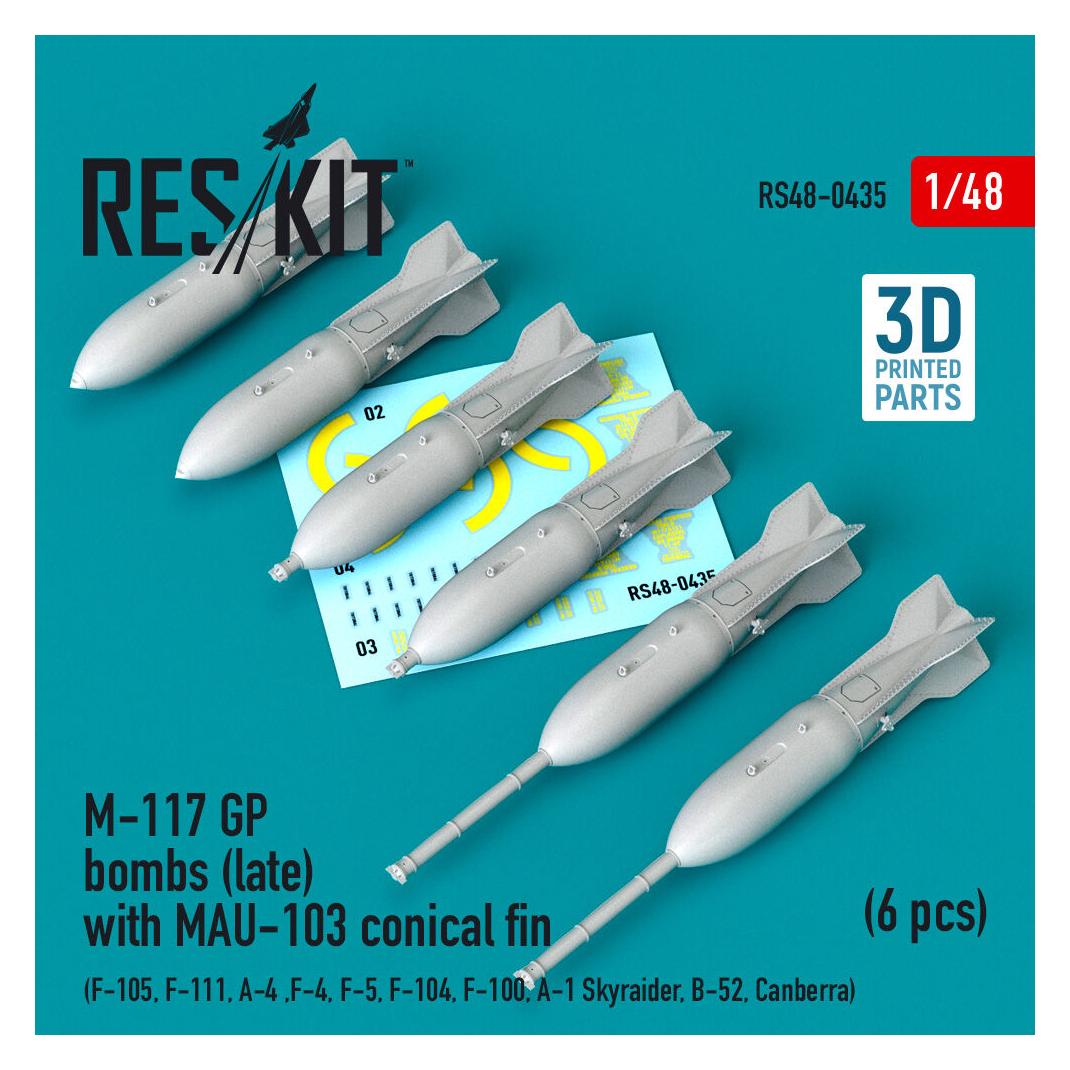 ResKit M-117 GP bombs (late) with MAU-103 conical fin (6 pcs) (F-105, F-111, A-4,F-4, F-5, F-104, F-100, A (RS48-0435)