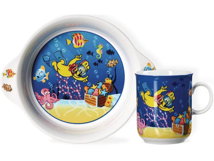 Kindergeschirr-Set RITZENHOFF & BREKER HARIBO Seaworld, 2-teilig , bunt (blau), 2 Stk., Porzellan, Geschirr-Sets, Kindergeschirr-Set, spülmaschinenfest