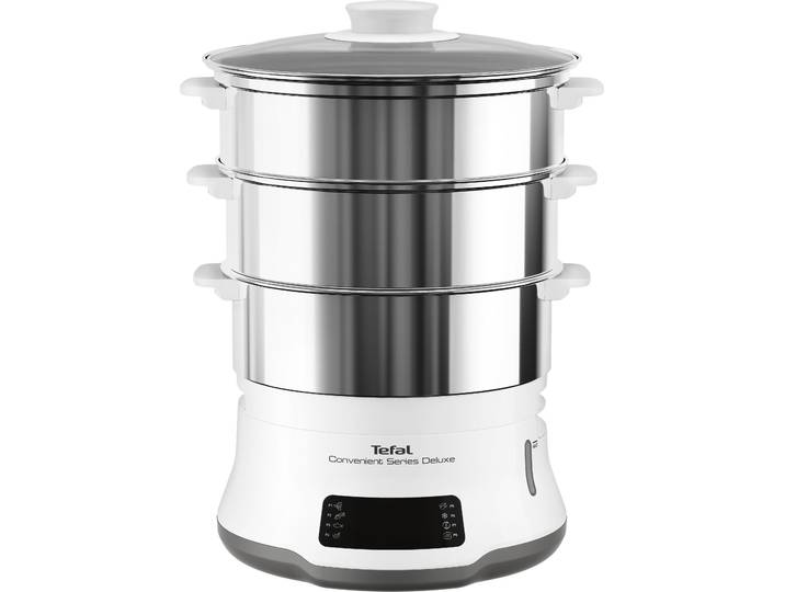 TEFAL Dampfgarer Convenient Series Deluxe , bunt (silberfarben), B:32,8cm H:32,1cm T:32,8cm, Dampfgarer, Touchscreen, 8 Programme,3 Ebenen, Edelstahlbehälter, VC502D, Dampfgarer