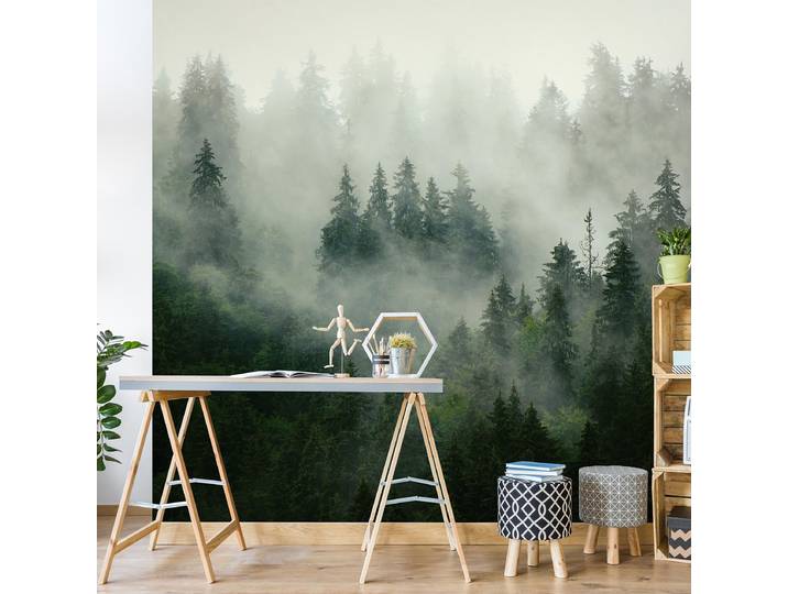 Papier peint Sapins dans le brouillard 96 x 96cm 96 x 96 cm