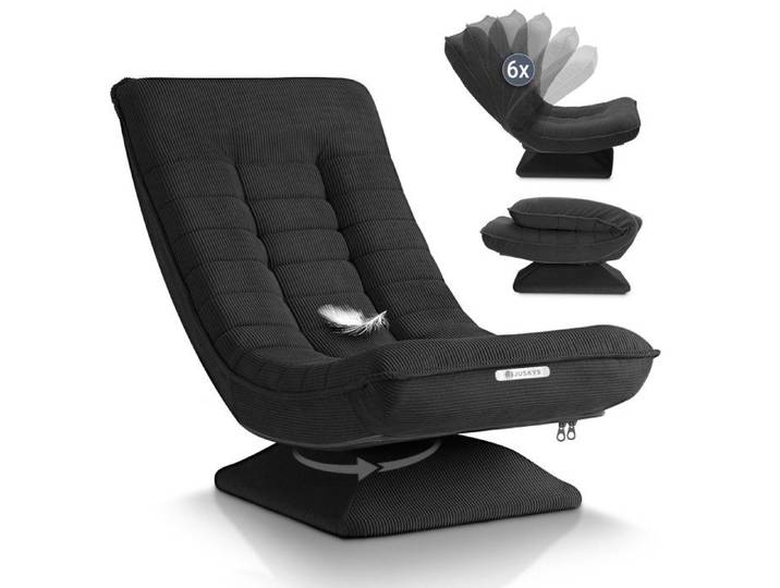 Juskys Fauteuil Relax Korsika Pivotant 360° – Ergonomique Pliable Confort 5 Couches – Gris