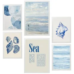 POSTER Set Mit 6 Marine Blau Meer & Sommer A3 & A4 Weißer Rahmen