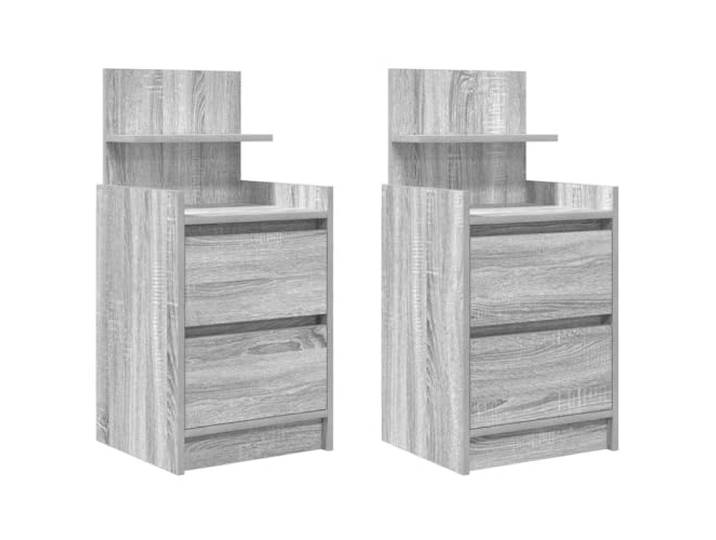 KUTYWEXFM Nachttisch Set 2 Stk mit 2 Schubladen Grau Sonoma 38x34x80 cm Zweiteiliges Beistelltisch Set im Schlafzimmer mit 2 Schubladen und stabiler Ablage für Bücher und Nachtlampe.
