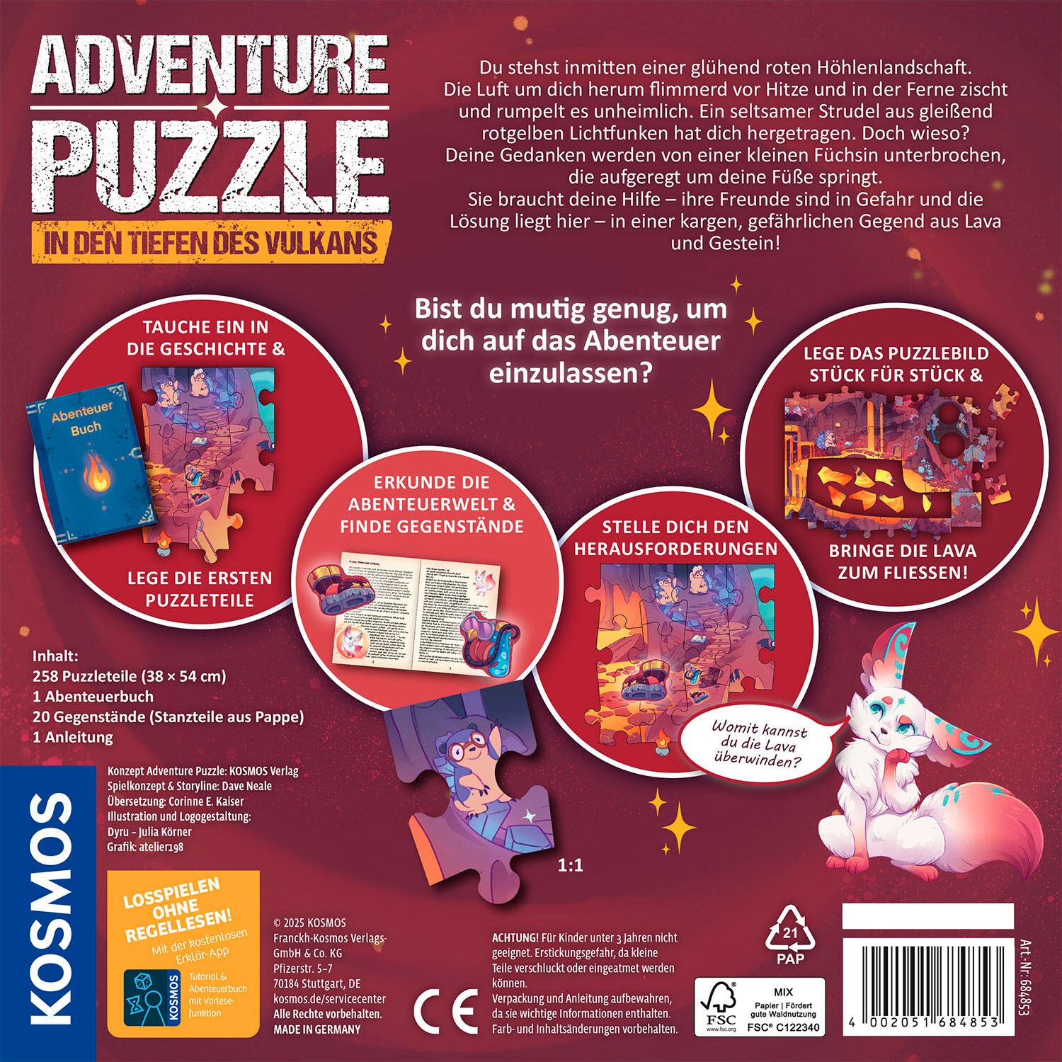 Puzzle KOSMOS "Adventure Puzzle In den Tiefen des Vulkans", bunt, Puzzles, KinderB:54cm H:38cm, Pappe, Puzzle, Made in Germany, B:54cm H:38cm