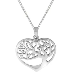 Zeeme Silber Halskette Silber 925 rhodiniert mit Herz- und Lebensbaum-Motiv