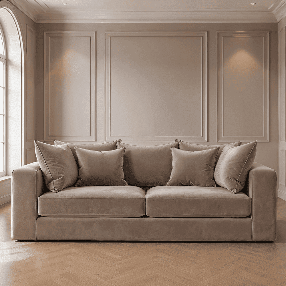 Victoria Mink Velvet 3 Seater Sofa, Pillow Back