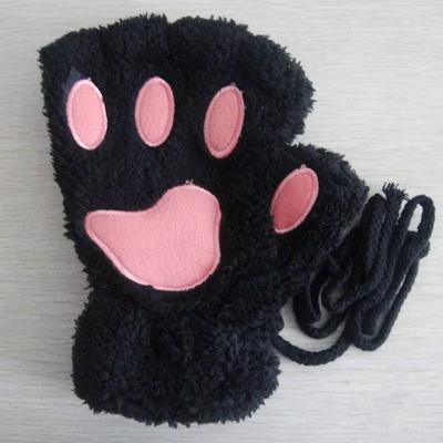 Inspired Finds Cartoon Cute Cat Claw Paw Gloves Plush Mittens For Women, Warm & Soft Fingerless Bear Cat Gloves black