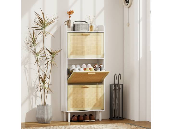 HOMCOM Meuble Chaussures 3 Portes Bohème 65x24,5x153cm Blanc