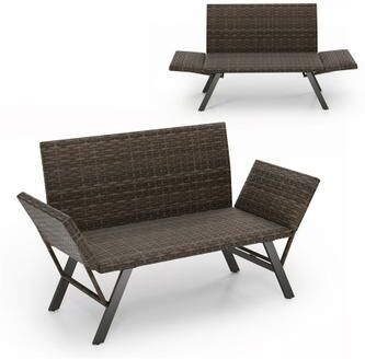 Costway Patio Convertible Sofa for 2 Quick Dry Foam Padded Rattan with Armrests-Gray