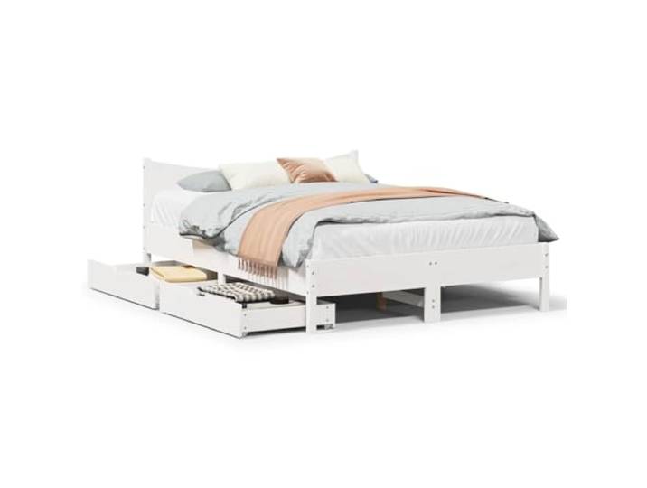 RJPLMFV Bettgestell mit Schubladen, Weiß, 135 x 190 cm Kiefer massiv Lattenrost 2 Schubladen Rollen Aufbewahrung Schlafzimmer