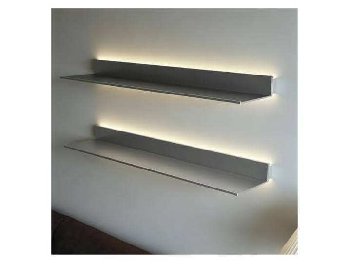 L-förmige, wandmontierte Wandregale aus Aluminium mit LED-Beleuchtung LED-Wandregal, robustes, beleuchtetes Ausstellungsregal aus Aluminiumlegierung, Montage mit und ohne Bohren möglich