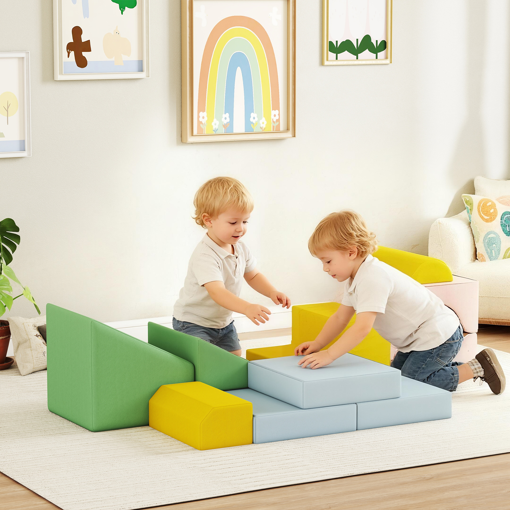 Aiyaplay Set di 12 Blocchi Morbidi per Bambini, Rivestimento in Velluto a Coste e Lavabile, 160x40x40 cm, Pastello   Aosom Italy