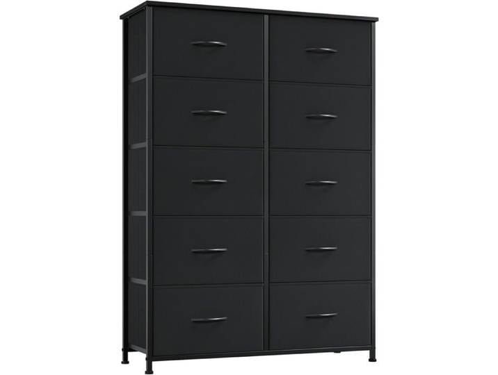 Commode en tissu 10 tiroirs noir 93 cm - format 30 x 80 x 93 cm pour chambre ou entrée - rangement pratique et discret