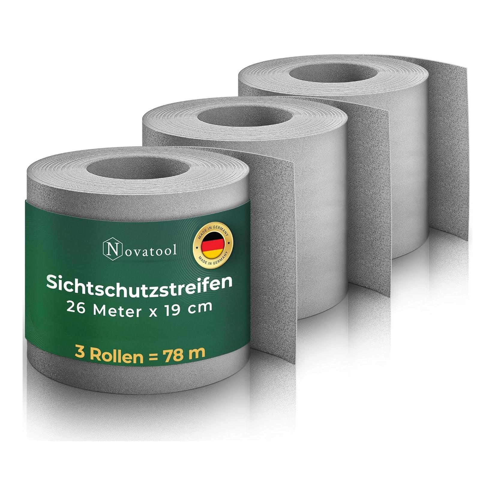 Novatool Premium PP 78m Zaunsichtschutzrollen Fenster Grau für Doppelstabmattenzaun für 30 Reihen Sichtschutzstreifen Zaun Gittermattenzaun Sichtschutzstreifen langlebig & witterungsbeständig