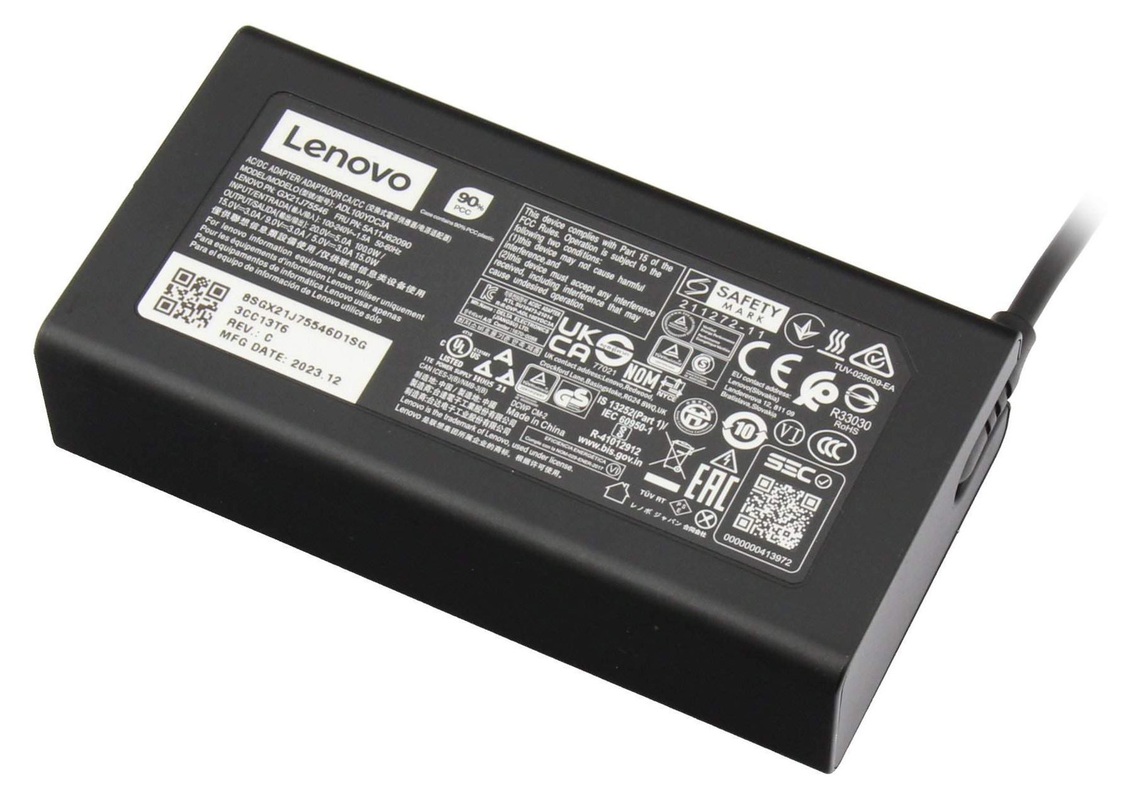 Lenovo AC-adapter USB-C 100W 3P - Zwart - Voeding voor PC/server