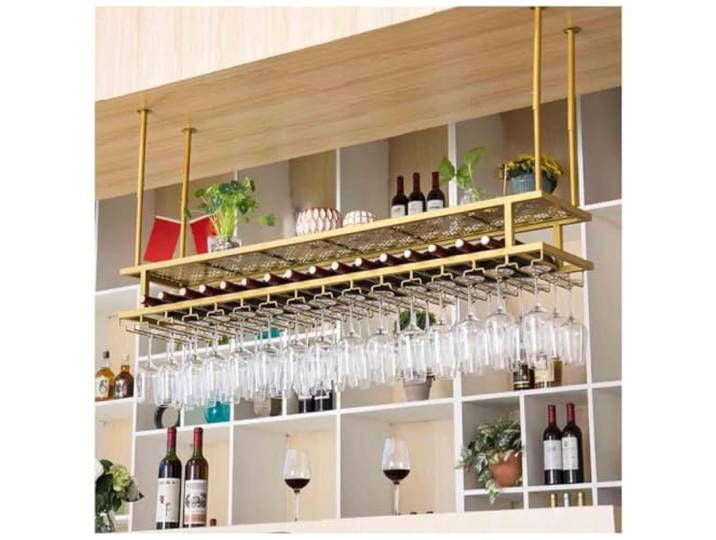 Failjierue 2-lagiges Decken-Weinregal, Gold Industrieller hängender Weinflaschen-Glashalter aus Eisen für Küche, Bar, Keller(100x30cm)