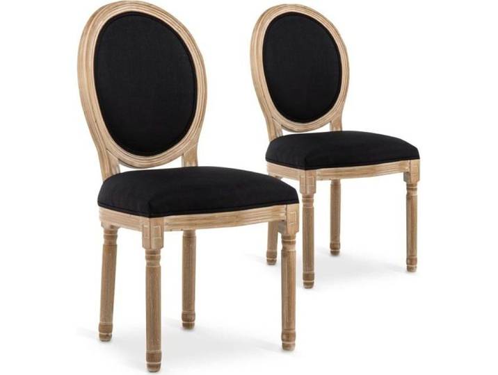 Lot de 2 chaises médaillon Louis XVI tissu Noir