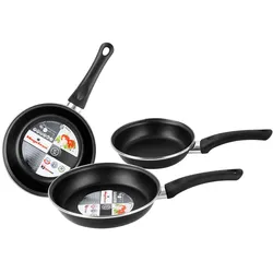 Magefesa Kenia 3er Set Bratpfannen 18-20-24cm, Induktion, PFOA-frei, doppelschichtiges Antihaftbeschichtung, verglaster Stahl, Schwarz