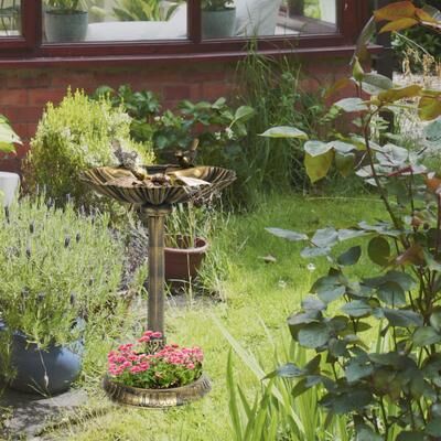 "Outsunny 32"" Antique Bird Bath, Vintage Style Decorative Birdbath & Bird Feeder Bowl, Decoration Yard Statue"