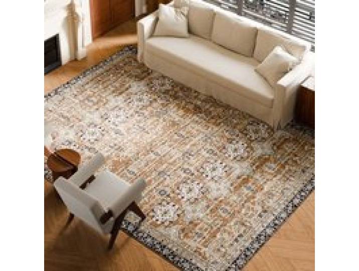 VEVOR Flächenteppich, 2743x3658 mm Kurzflor, waschbarer Teppich, rutschfester Wohnzimmerteppich im Vintage-Stil, Innenmatte für Schlafzimmer, Wohnzimmer, Kinderzimmer, Büro, Braungrün