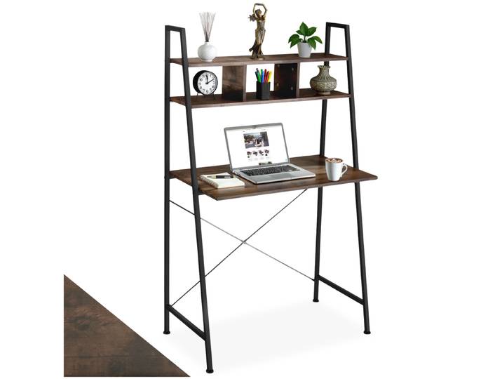 Table de bureau Exeter 85,5x46,5x140cm - Bois foncé industriel, rustique