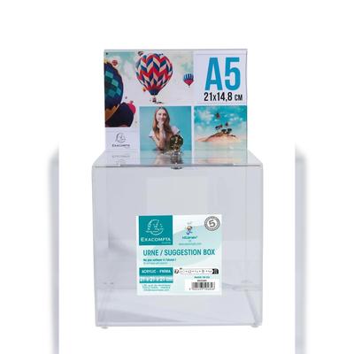 Exacompta 89258D 1x Exacryl, abschließbare Sammelbox, 21x21x21cm, mit Aufsteller A5 - Kristall