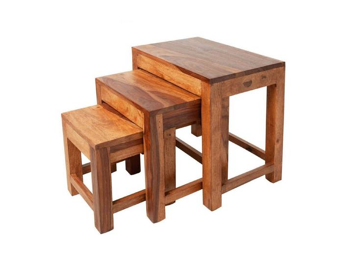 Licht-Erlebnisse Beistelltisch CAIRO, 3er Set aus Holz in Natur