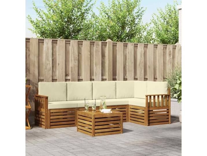 RJPLMFV Ecksofa für den Außenbereich, Akazie, massiv, 6-teilig, natur, cremefarben