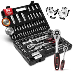 MONZANA® Werkzeugset 94 teilig Chrom-Vanadium-Stahl inkl. Arbeitshandschuhe