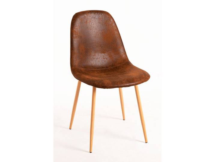 4er Set Teok Kunstleder Stühle - Brun Vintage