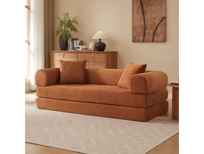 Canapé Convertible Modulable Tatami - 195x89x59cm - Banquette Pliable Design Confortable Salon - Mousse Et Velours Terracotta