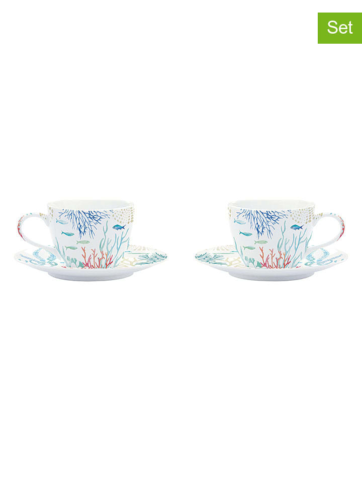 Easy Life 2er-Set: Tassen ''Under the Sea'' in Weiß/ Bunt - 110 ml - onesize