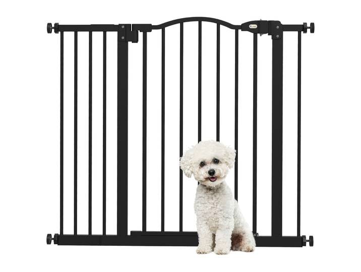 Barrière de sécurité pour chien Pawhut 74-94 cm avec extension, fixation par encliquetage, double verrouillage pour porte, escalier, noir
