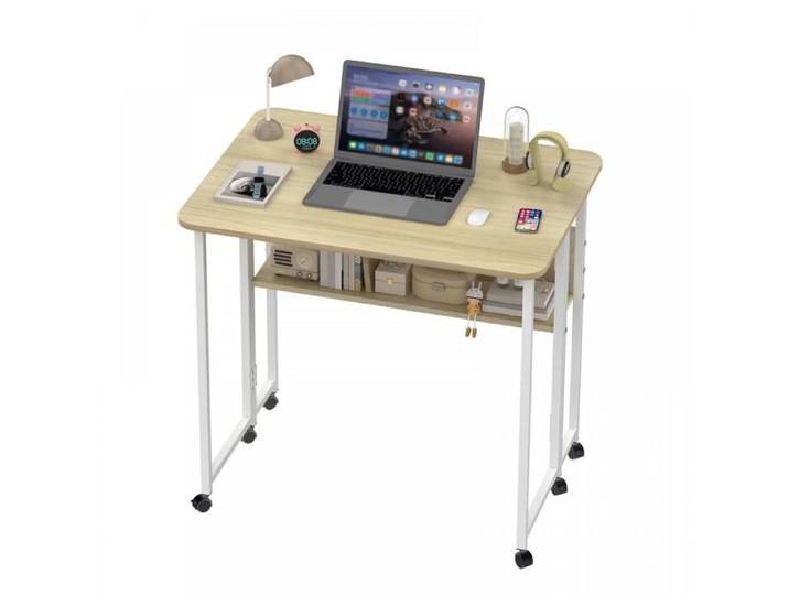 MIPAN - Table De Travail Mobile Pliable À Roulettes Plateau À Effet Bois D'Érable Blanc-80×58×75 Cm-Pour Bureau Et Chambre