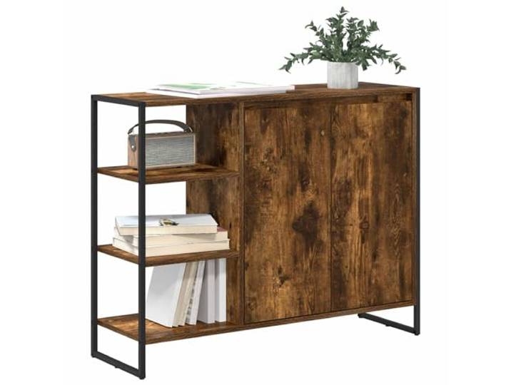 KTHLBRH Seitlicher Schrank Eiche Rauchgrau 96,5 x 30 x 75 cm Engineered Holz, Stahlbeine, Industriedesign, Wohnzimmer Lagerung