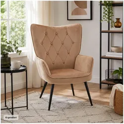 HTI-Living, Sessel, Ohrensessel Freya Velvet Braun