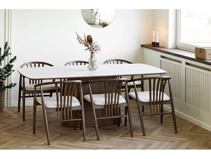 Esstisch Myrvika - dunkelbraunes Holz mit Steinoptik - Dunkel Braun und Heller Stein - Luxusbetten24