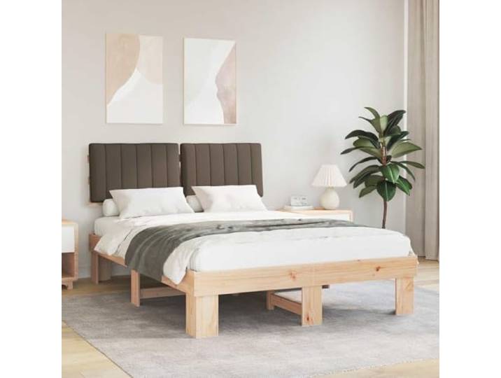 Kiefernholz Gestell mit gepolstertem Kopfteil modernes Design für Bettgestell mit gepolstertem Kopfteil Taupe 135x190 cm Massivholz Kiefer Lattenrost ohne Boxspring Modern Schlafzimmer