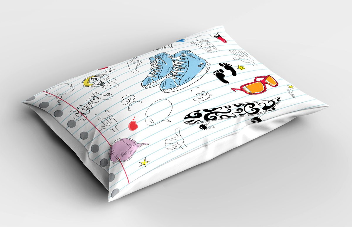 ABAKUHAUS Hipster Kussensloop Notebook Ontwerp met Funky Skateboard en Sterren, Blauw Ginger, 90 x 50 cm