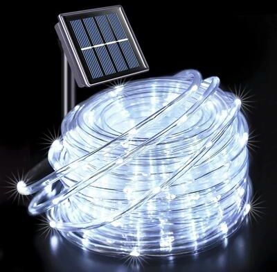 Uplifted Finds LED Solar Strip Rope Tube Fairy Light Outdoor Garden Garland 12 M 100 Leds white