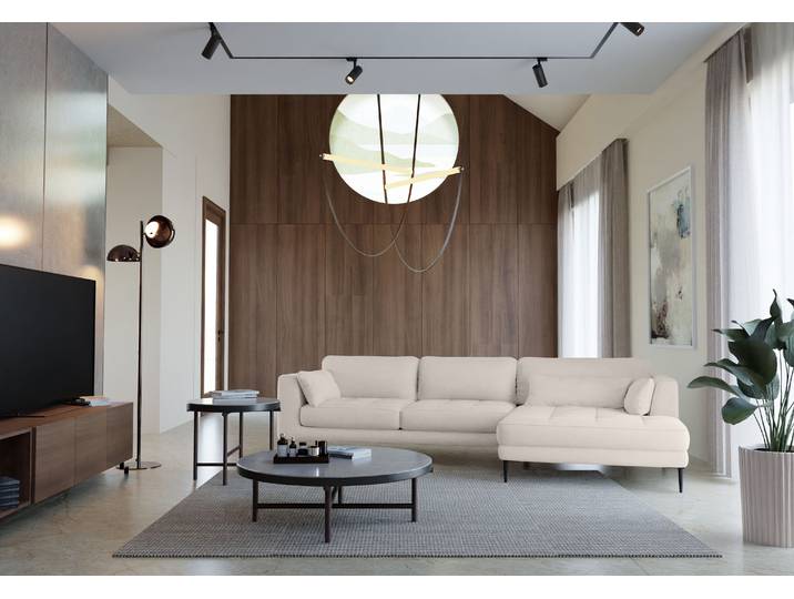 Ecksofa TRENDMANUFAKTUR Luzi, wahlweise mit Schlaffunktion & Bettkasten., L-Form , beige, B:280cm H:80cm T:168cm, 92% Polyester, 8% Nylon, Sofas, Ecksofa, Designsofa mit tollem Sitzkomfort, Metallfüsse schwarz, Breite 280 cm