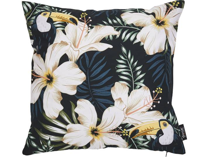 Dekokissen DONE. Panama Print Tukan , bunt (bunt, bedruckt), B:45cm L:45cm, Baumwolle, Dekokissen_Sitzkissen_Kissenhüllen, Dekokissen, Beidseitig bedruckte Kissenhüle ohne Füllung, 1 Stück