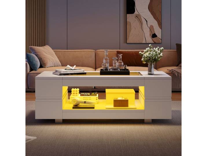 Table - basse LED blanche avec contrôle via appl style contemporain pratique au quotidien - Blanc - Pour Salon