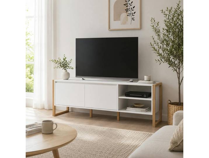 Meuble Tv Blanc 2 Portes 2 Niches Alva