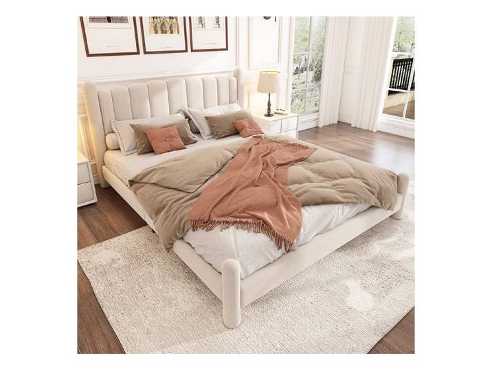 STILVORA Polsterbett 160×200 Bettgestell Jugendbett mit Lattenrost,Zylindrische Stützbeine (ohne Matratze), Zylindrische Stützbeine,Doppelbett aus Samt,160*200cm