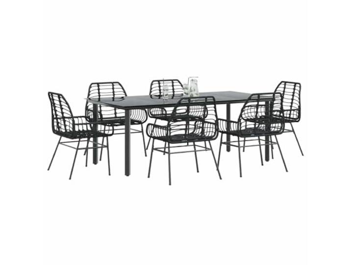HEFZGDB 7-teiliges Garten-Esszimmerset aus schwarzem Polyrattan mit Glasplatte, wetterfeste PE-Rattan Möbelgruppe mit pulverbeschichtetem Stahlgestell für Terrasse, robuste Outdoor